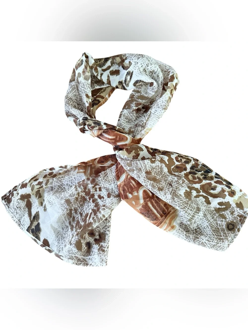 Vintage Sheer Animal Print Head Scarf, Oblong Bohemian Scarf Accessory, 45” Long